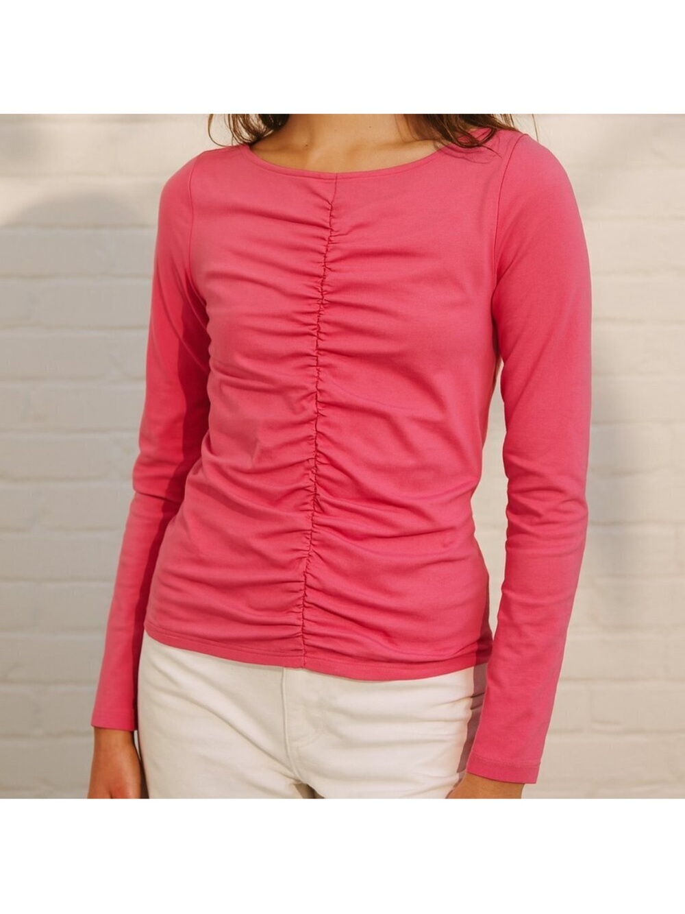 NWOT J. Crew Dragonfruit Pink Ruched Stretchy Long Sleeve Top